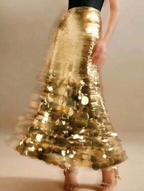 Gold Sequin Maxi Skirt - Elegant Evening Skirt